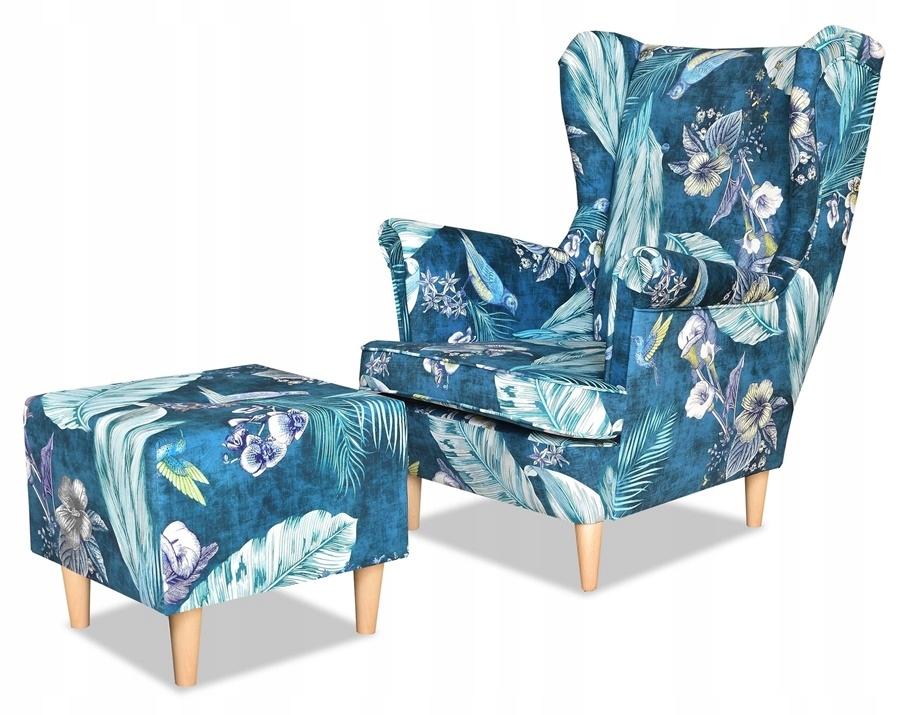 ARI PRINT Wing Chair with Footrest Scandinavian Family Meble Turquoise