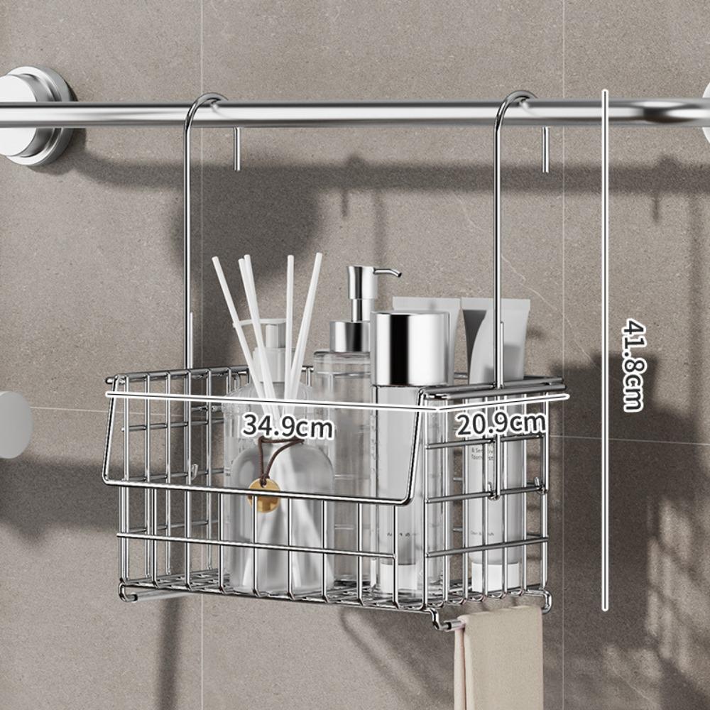 Wall Mounted Shower Caddy No Drilling Storage Shelf Practical Hanging Organizer Cross Bar