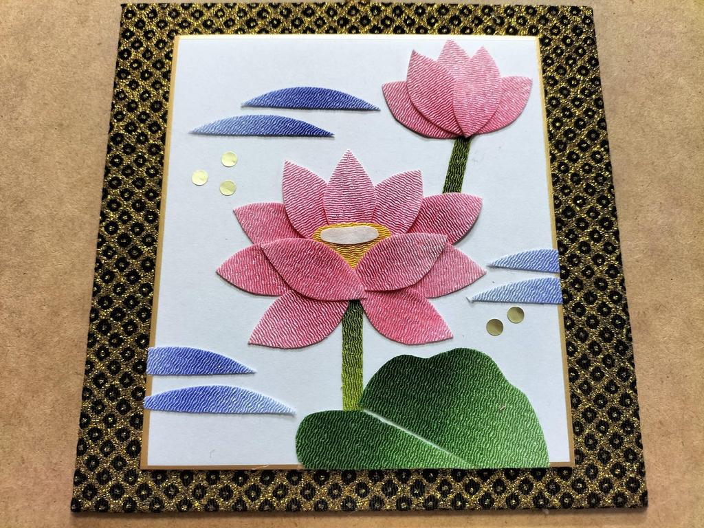 Takaraku Chirimen Crafts Flower Lotus Wall Handmade Kit Offering, Hanging,