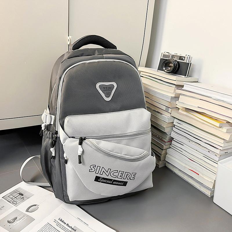 Casual Contrasting Color Nylon Backpack With Letter Print Design For Students