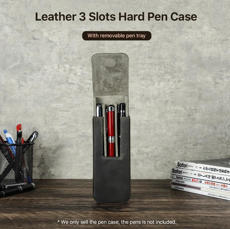3pcs-slot Geniue Cowhide Pen Pencil Storage Cover Case Box Bags Magnetic Drawer Hand Made Student Accessories Tools Man Gift