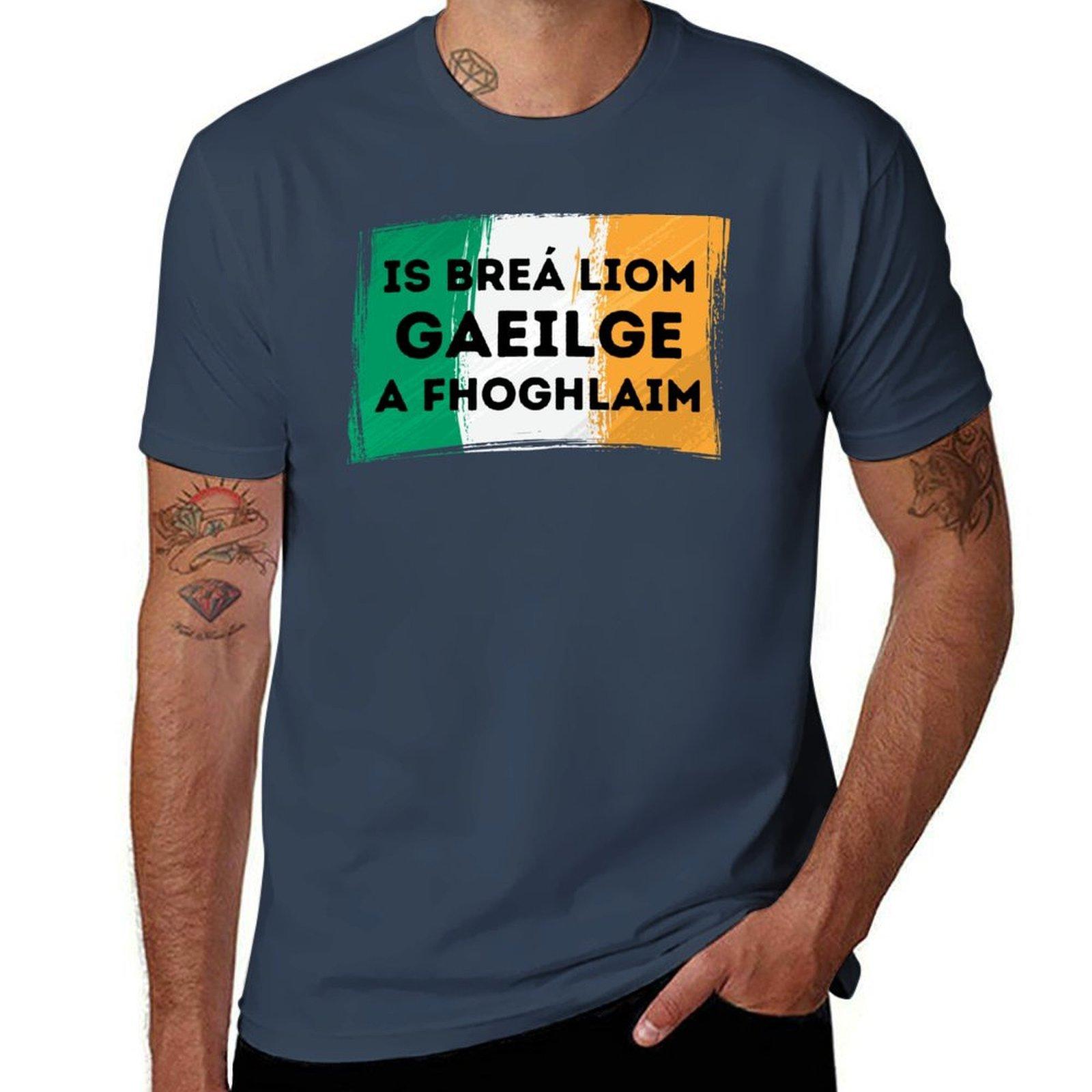 I LOVE LEARNING IRISH Gaelic Language Quote Flag TShirt Plus Size Summer Short Sleeve TShirt S
