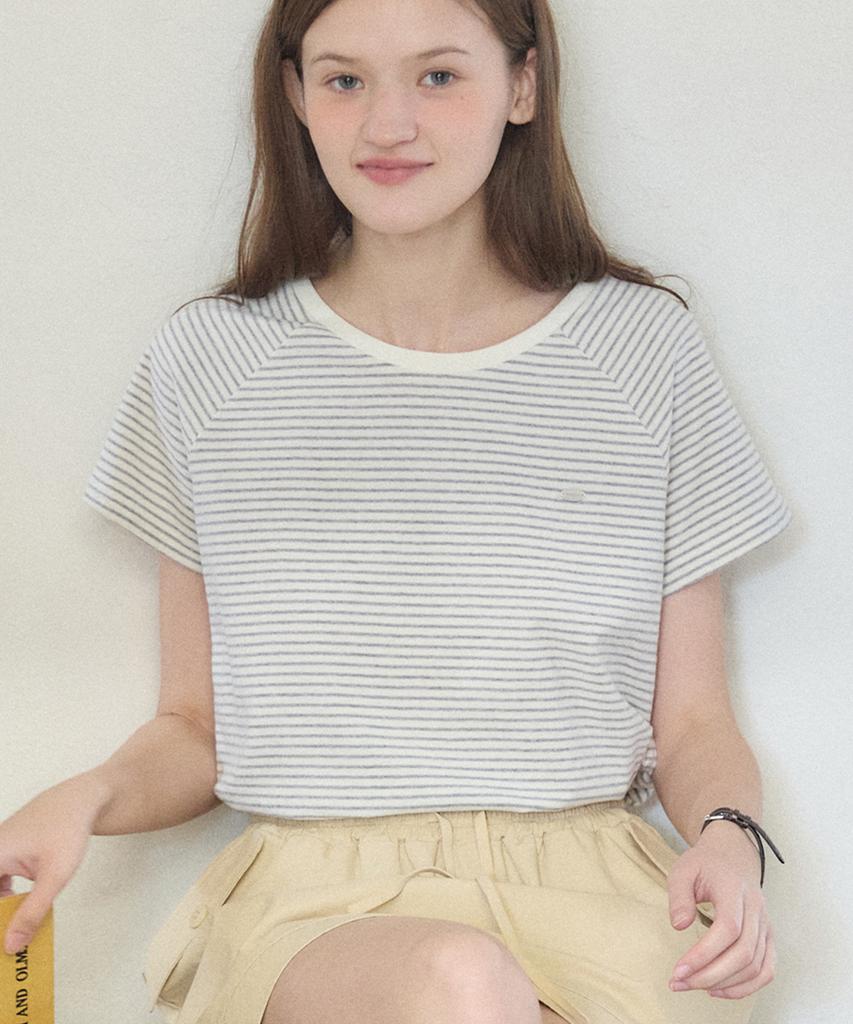 OURHOPE Striped Raglan Half-Sleeve T-Shirt - Gray