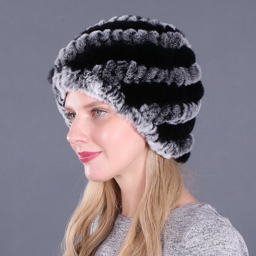 Winter Women's Fur Hat, Rabbit Fur Woven Hat, Pineapple Spiral Fur Cap, Thick Warm Hat