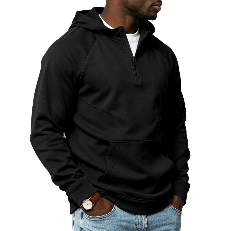 Men's Quarter Zip Hoodie Fleece Hooded Sweatshirts Kangaroo Pocket Pullover Hooded Sweatshirt Autumn Winter Casual Loose Outerwear