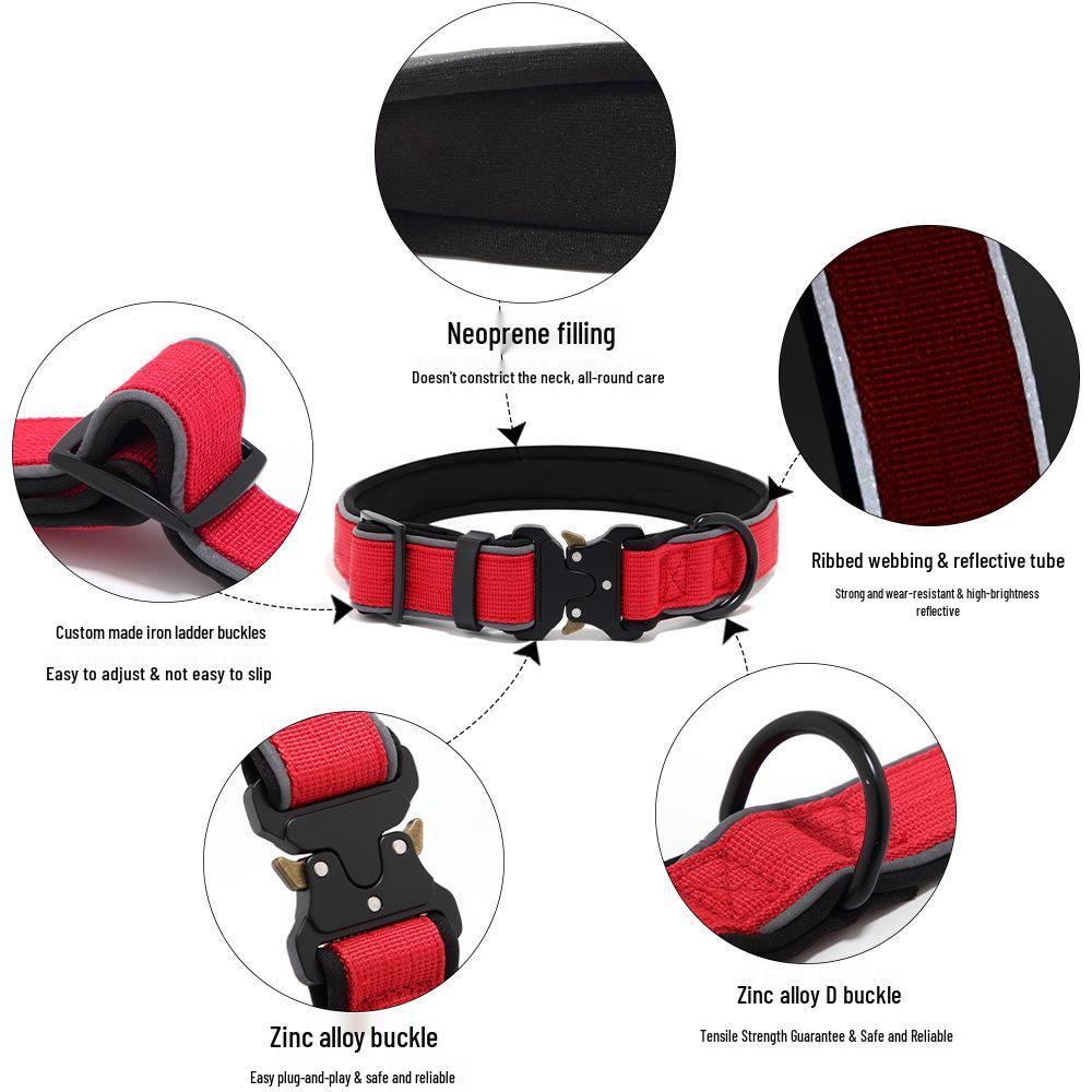 Reflective Tactical Dog Collar, Adjustable Neckband for Small to Large Dogs - Budala Duo