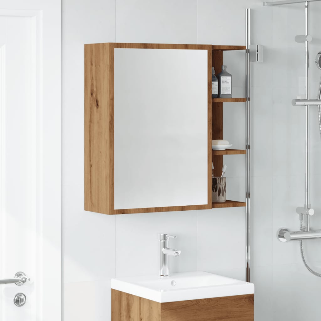 Artisan Oak Mirror Cabinet 62.5 X 20.5 X 64 Cm Engineered Wood