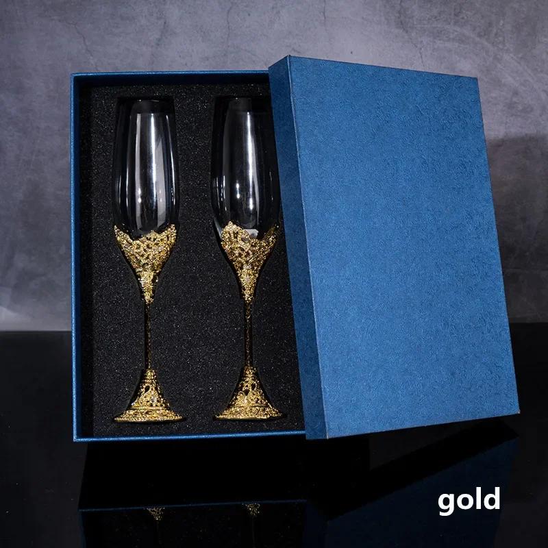 2 pezzi Flute da champagne in cristallo argentato Bicchieri da sposa per sposa Sposo Coppe da brindisi in oro rosa Set regalo per coppie Fidanzamento