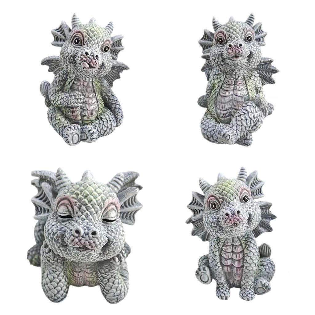 Charming Resin Dragon Ornament: Prone, Winged Dragon Decoration for Garden or Home