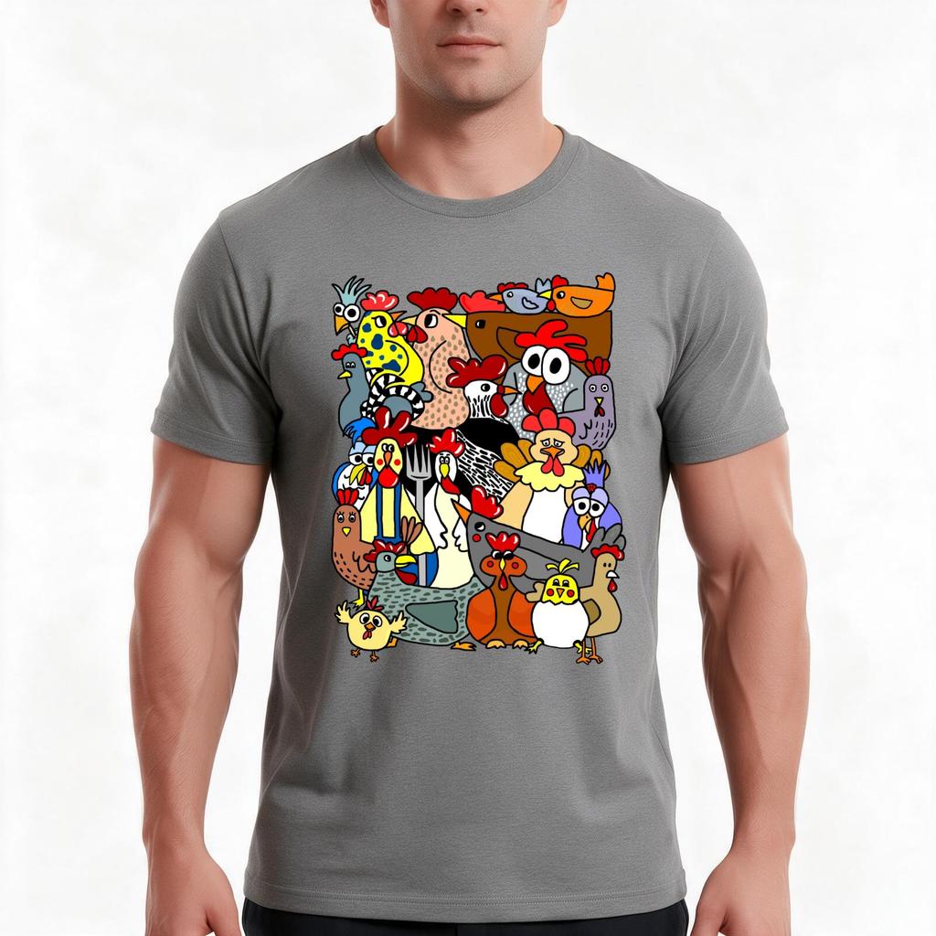 Cartoon Chickens Tshirt Summer Casual Cotton Tee Oversized Streetwear Tops Vintage Graphic Print Loose Fit Short Sleeve