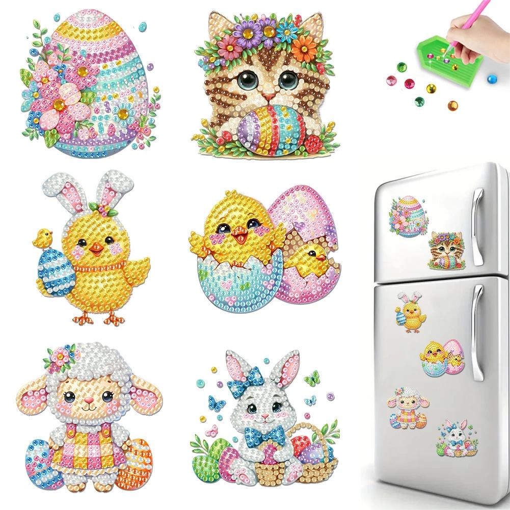 6Pcs Easter Gnome Diamond Painting Refrigerator Magnet Diamond Painting Fridge Magnet DIY Fridge Stickers for Adults Beginners