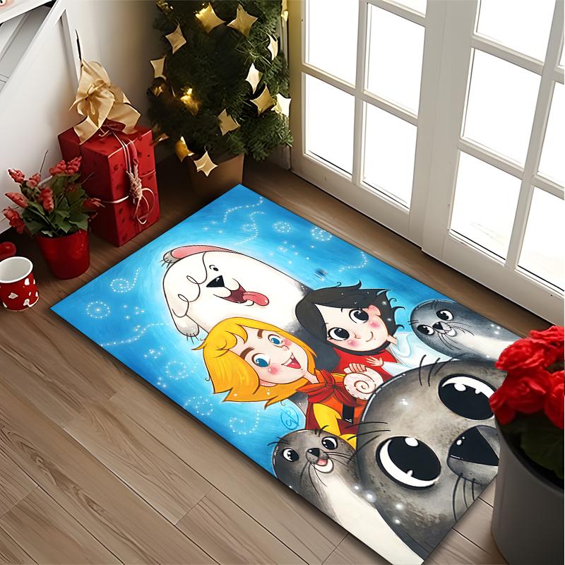 1pc General-purpose Rug, White Cat Portrait Printed Area Rug, Comfortable Office Chair Carpet, Home Entrance Floor Mat