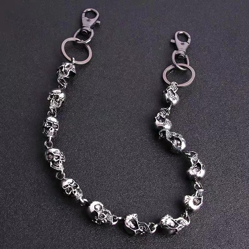 1PC Gothic Punk Men\'s Belt Keychain Vintage Skull Metal Hip Hop Rock Jeans Keychain Men Motorcycle Riding Wallet Key Ring