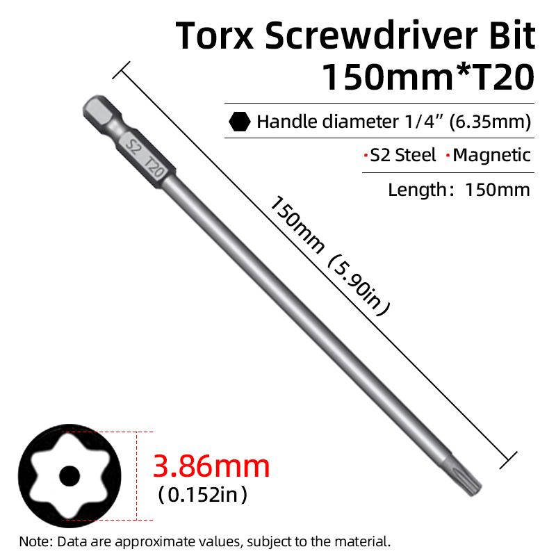Magnetischer Torx-Schraubendreher-Bit, 150 mm, T6–T40, 1/4 Zoll Sechskantschaft, hohles Pflaumenblütenloch, Sicherheitsbits, S2-Stahl, elektrische Handwerkzeuge