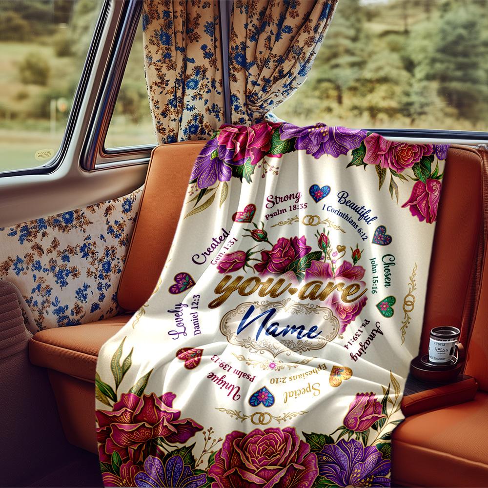 Floral Encouragement Card Blanket Personalized Name Soft Comfortable Stylish Blanket Car Blanket Perfect For Travel Camping Outdoor Home Suitable For