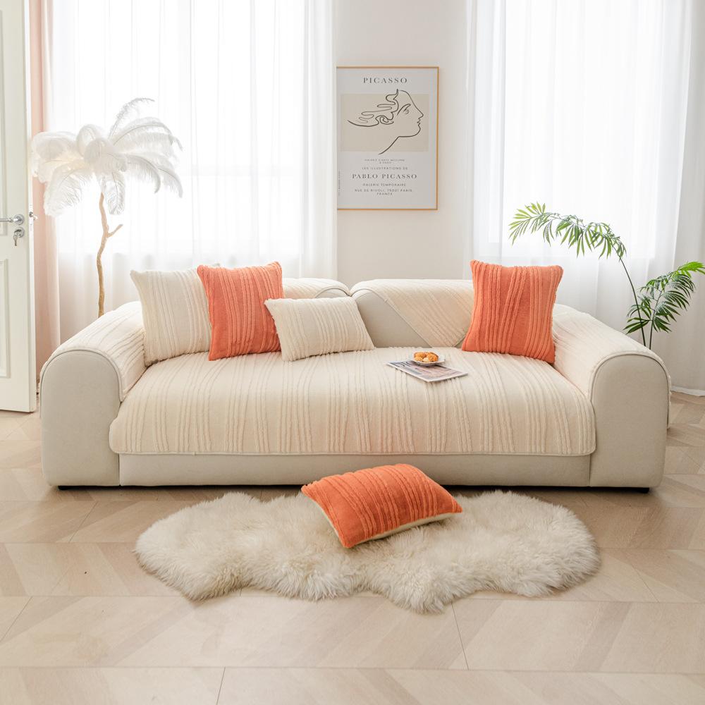 Milk Fiber Cream Style Sofa Cushion Autumn and Winter Plush Cushion Non-Slip Sofa Cover Cover Cloth