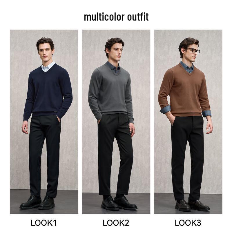 EMZ Ordos Men's 100% Wool V-Neck Sweater