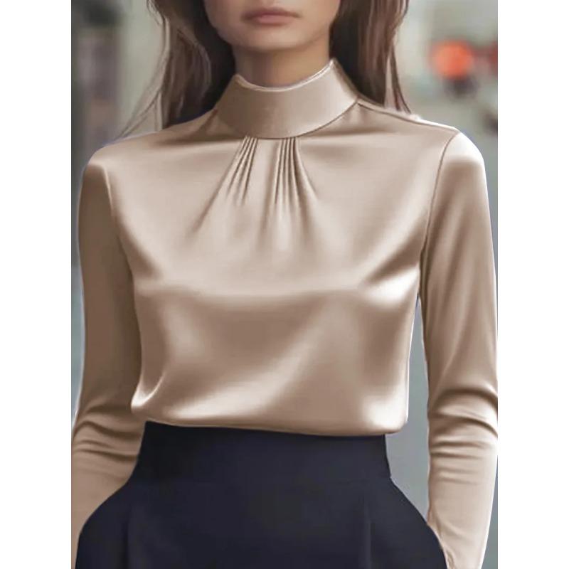 Women's Dressy Blouse Plain Elegant Daily Stylish High Neck Regular Tops