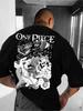 One Piece Otros Animes Camiseta de Anime Algodón Negro Demon Slayer Gráfico Llamas Impresión Nunca Streetwear Unisex Ajuste Oversize Brazo