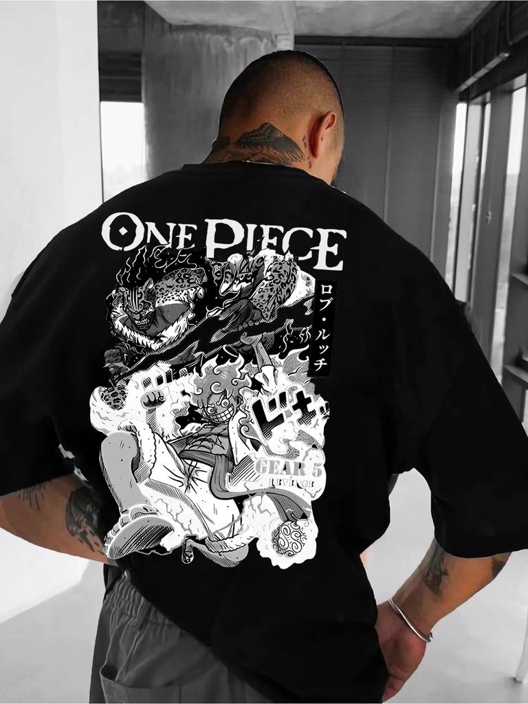 One Piece Otros Animes Camiseta de Anime Algodón Negro Demon Slayer Gráfico Llamas Impresión Nunca Streetwear Unisex Ajuste Oversize Brazo