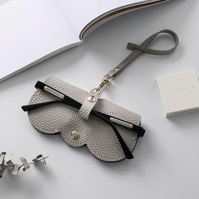 1 Lychee Embossed Glasses Case, Cute Hanging PU Leather Sunglasses Reading Glasses Storage Bag,