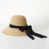 Summer new fashion foldable hand-woven raffia big eaves hat bow streamer beach sunshade raffia straw hat