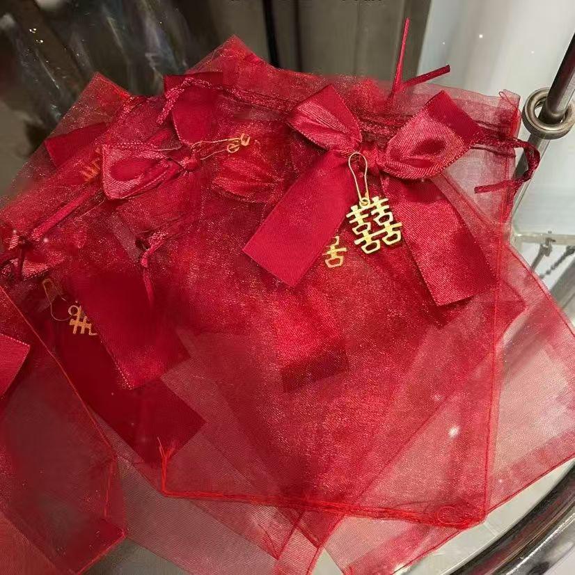 Pungă de plasă pentru cadouri cu bomboane de nuntă chinezească - Design pliabil, de mână