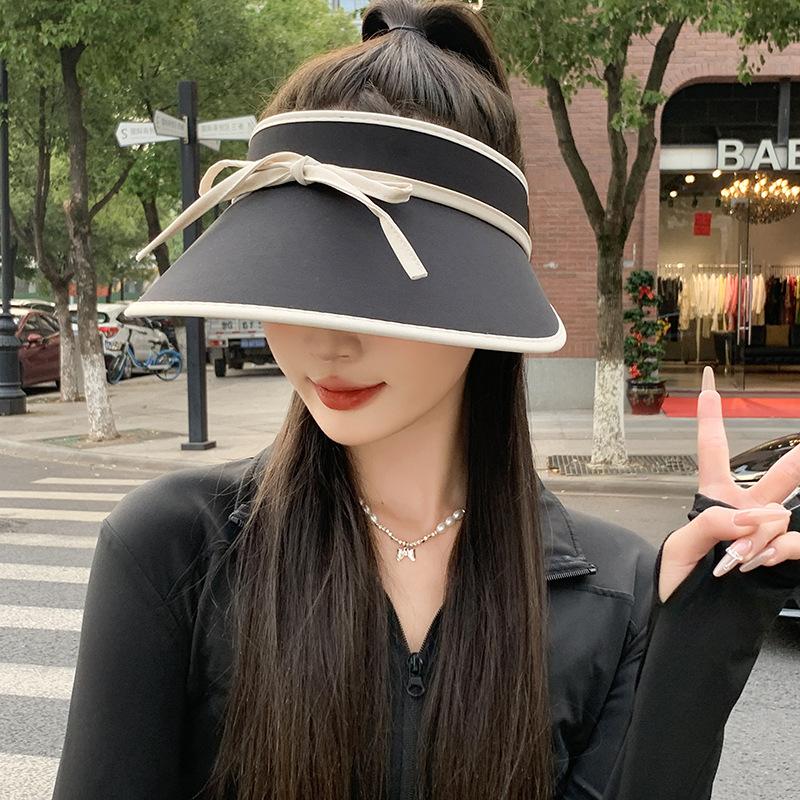 Sweet bow strap sunscreen hat women's summer cycling big eaves ice silk anti-ultraviolet sunshade empty top hat