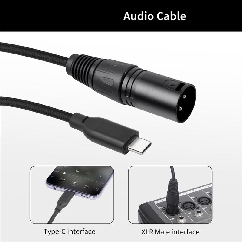 ABUO-USB C To XLR Cable,6.6 FT XLR Male To USB C Converter Adapter,Stereo Cable For Amplifier, Speaker, Mixer Console, Etc
