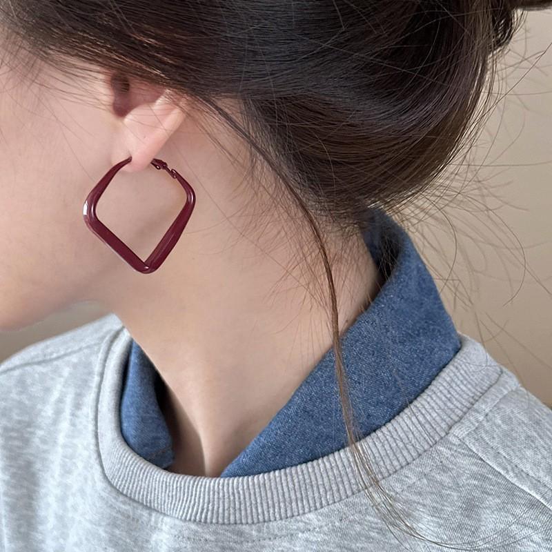 Silver Needle Plain Ring Ankola Red Oil Drop Earrings Exaggerated Design Earrings Korean Simple Temperament Earrings Women