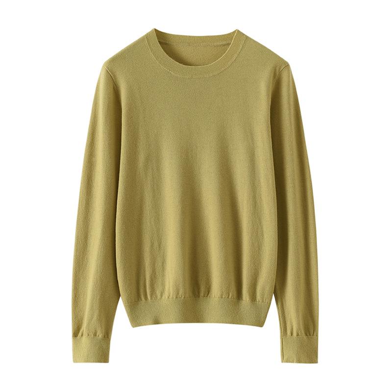 Women's Soft Skin-Friendly Pure Wool Round Neck Pullover Sweater – Gentle Style, Long Sleeve