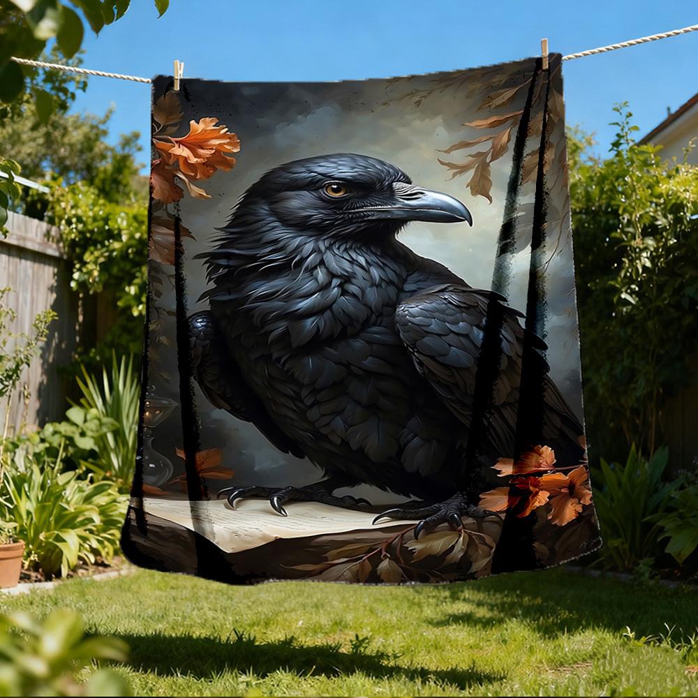 1pc Raven Art Print Throw Blanket Polyester Fiber, Lightweight Flannel, Soft & Warm, All Season Use for Outdoor, Camping Digital Print