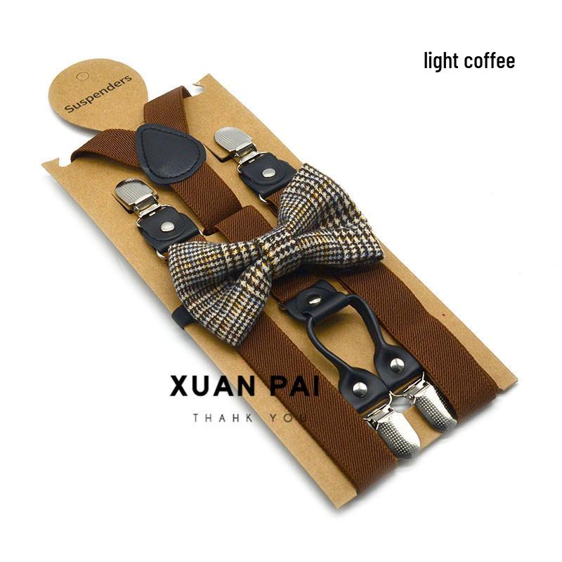 Adult Unisex 4-Clip Elastic Suspenders & Bow Tie Set, Non-Slip, Solid Color, 2.5cm