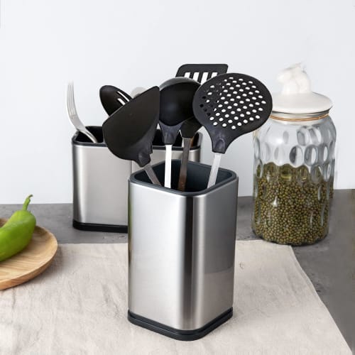 IMEEA Chopstick Holder, Cutlery Stand, Square, 17cm Tall, Stainless Steel, Silver