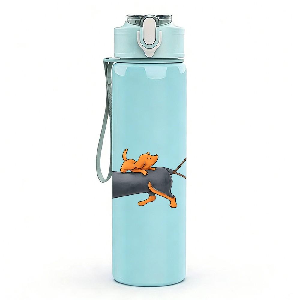1PC Flower Dachshund Puppy 750ml Color Plastic Sports Water Bottle Leakproof Flip Straw Lid Suitable for Sports Office Home Use