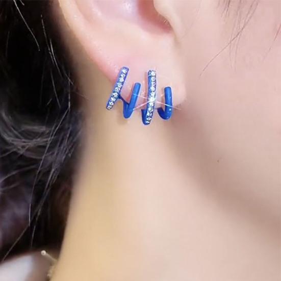 1 Pair Shining Rhinestones Ear Studs Fine Craftsmanship Creative U-shaped Four-Rows Women Earrings Jewelry