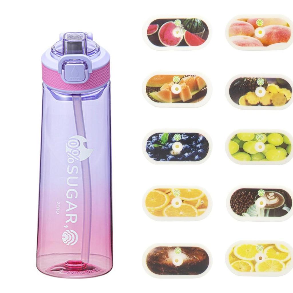 Tritan Scented Cup with Aroma Infusion Straw - Sugar-Free, Calorie-Free, Two-Tone Gradient Plastic Water Bottle Gadget