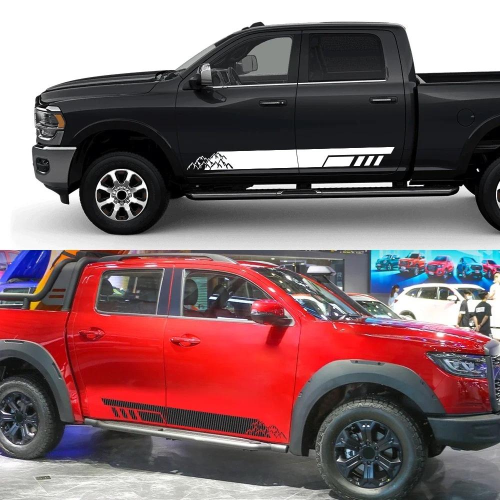 2PCS Car Door Side Skirt Stickers Mountain Stripe Pattern Vinyl Decals Car Decoration Stickers ForF150 F-150 Raptor Pickup