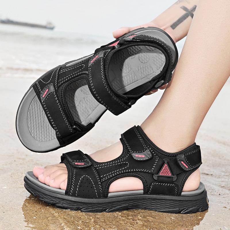 Men'S Trending Newest Summer Outdoor Leisure Non-Slip Beach Luxury Sandals Fashion Shoes Genuine Leather Slippers Men'S Sandalias