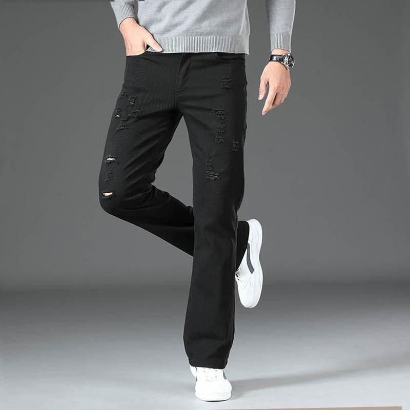 Jeans Hombres Pantalones Micro Acampanados De Mezclilla Rasgados para Hombres Diseño Clásico Pantalones Acampanados Grandes Jeans Negros