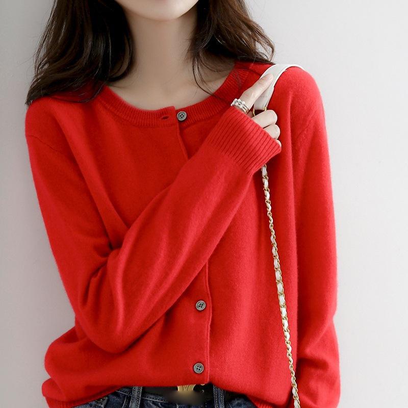 Cardigan tricotat cu gât rotund pentru femei, toamnă, stil străin, leneș, largi, mai sus, jachetă de pulover coreeană