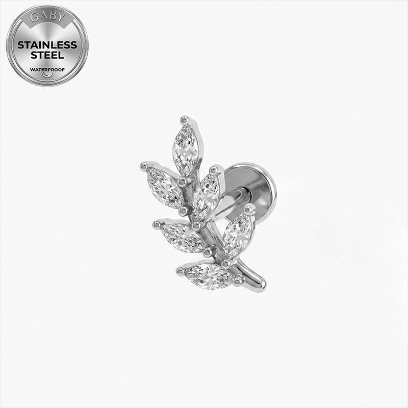 Euro Cross 316L Stainless Steel Leaf & Butterfly Ear Lip Stud