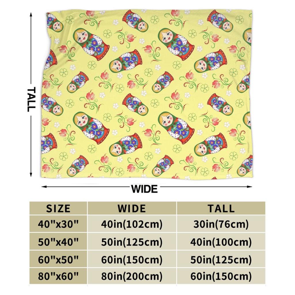 Matryoshka Russian Nesting Doll Blankets Cute Fleece Funny Breathable Throw Blankets for Chair Covering Sofa Decoration Outdoor