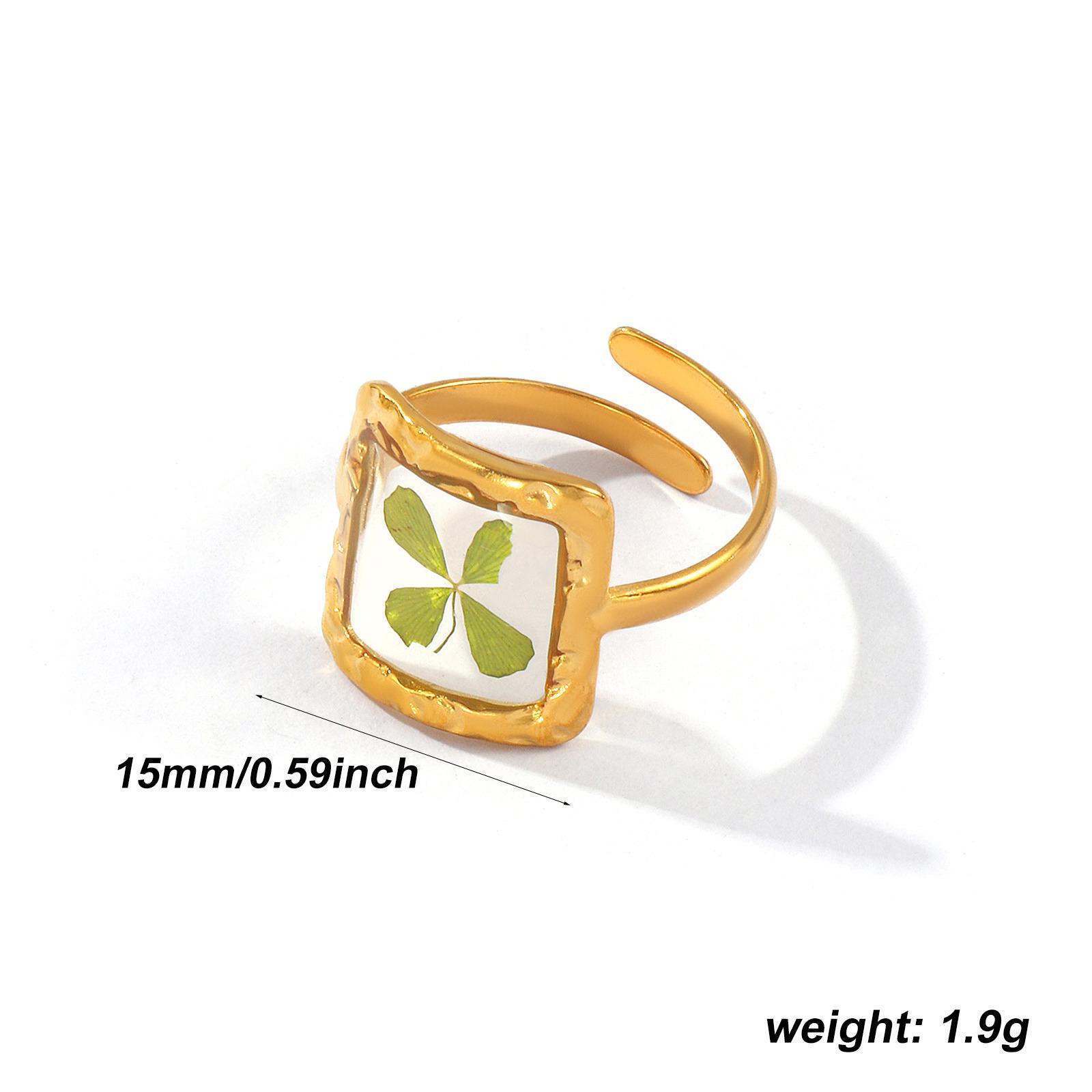 

1 Piece Stylish Handmade Resin Jewelry Flower 18K Gold Plated 304 Stainless Steel Open Adjustable Geometric Rings For Women Gift