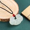 Natural White Ice Xiuyan Jade Baby Longevity Lock Pendant