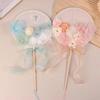 1Pcs Durable Long Handle Chinese Round Fans Fabric Flower Butterfly Vintage Fan Retro Style Fan Home Decoration Ornament