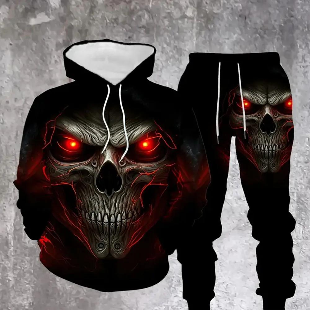 Skeleton Skull 3D Print Hoodies Pants Sets Men's Women Sweatshirts Sweatpants Two Piece Suits Outdoor Tracksuit Man's Clothing