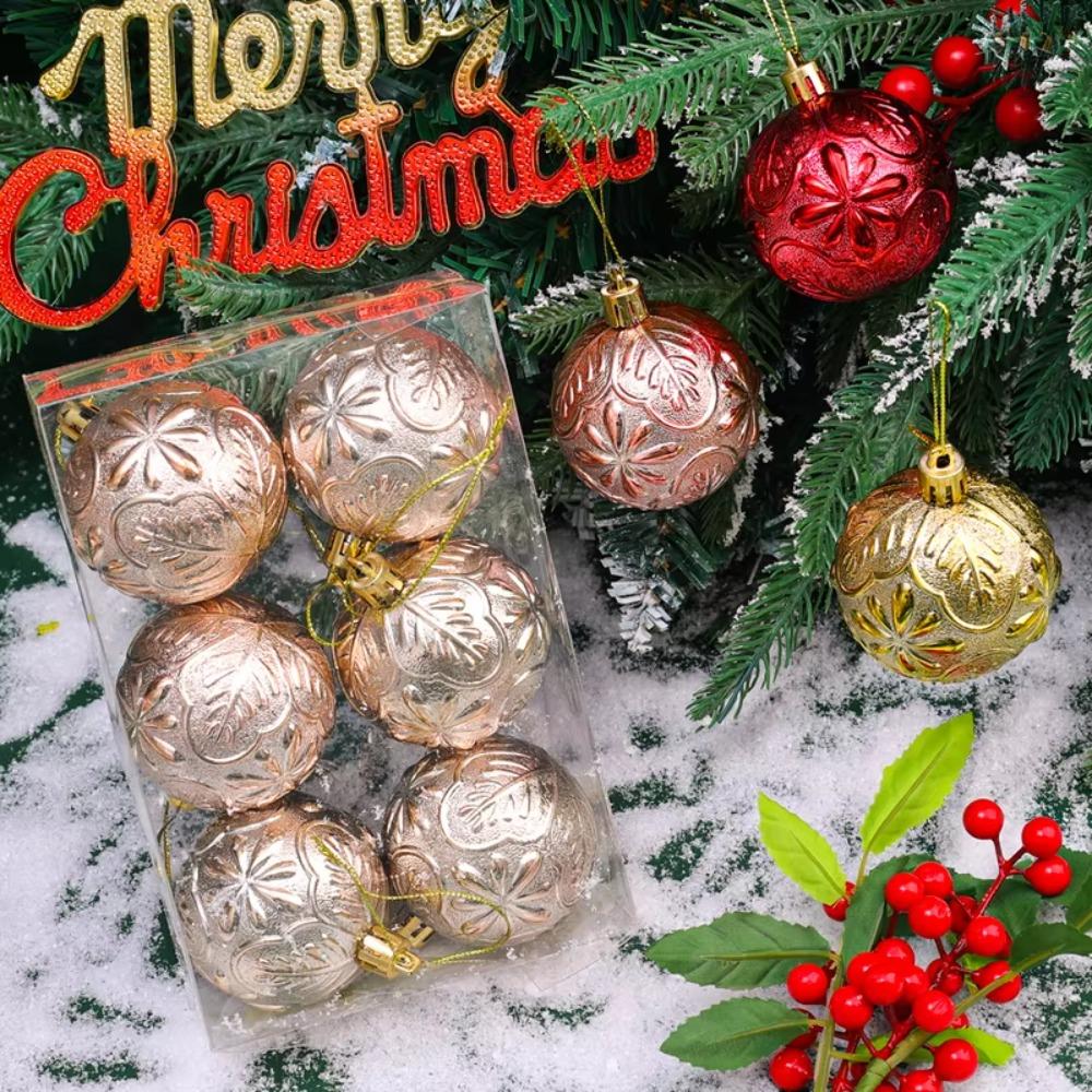 6Pcs/box Embossed Xmas Tree Hanging Pendants 6cm Christmas Ball Ornament  New Year