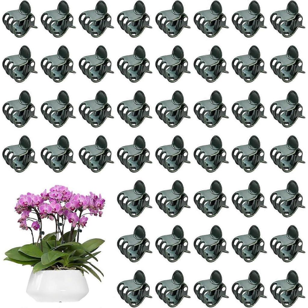 100 Pieces Orchid Support Clips, Plastic Orchid Clips, Garden Vine Fixing Clips, Mini Plant Support Clips, for Climbing Plants, Dark Green