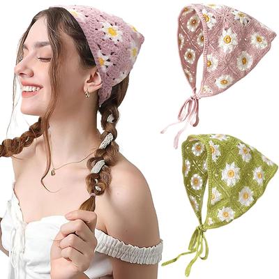 Korean Style Knitted Hollow Hook Flower Triangular Scarf Fashionable And Cute Summer Travel Girl Headband